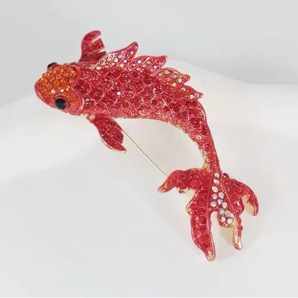 Red Crystal Carp Fish Brooch